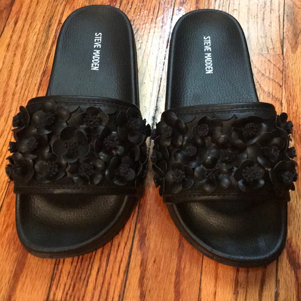 Steve Madden Black Slip on Sandals